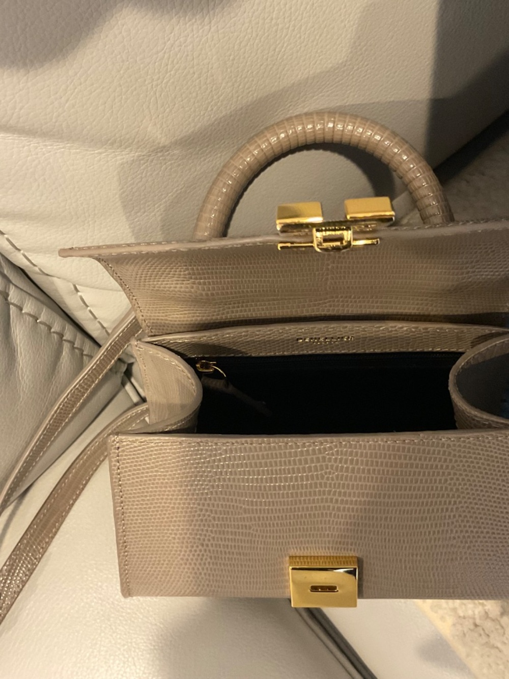 DeMellier Nano Montreal Deep Taupe Lizard Effect Top Handle Crossbody Bag - Picture 6 of 6